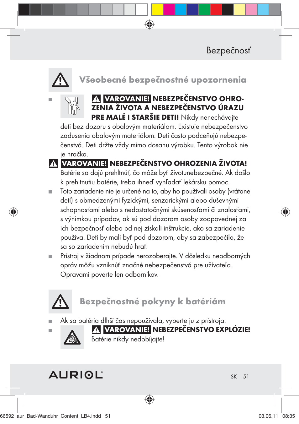 Bezpečnosť, Všeobecné bezpečnostné upozornenia, Bezpečnostné pokyny k batériám | Auriol Z30238 User Manual | Page 49 / 63