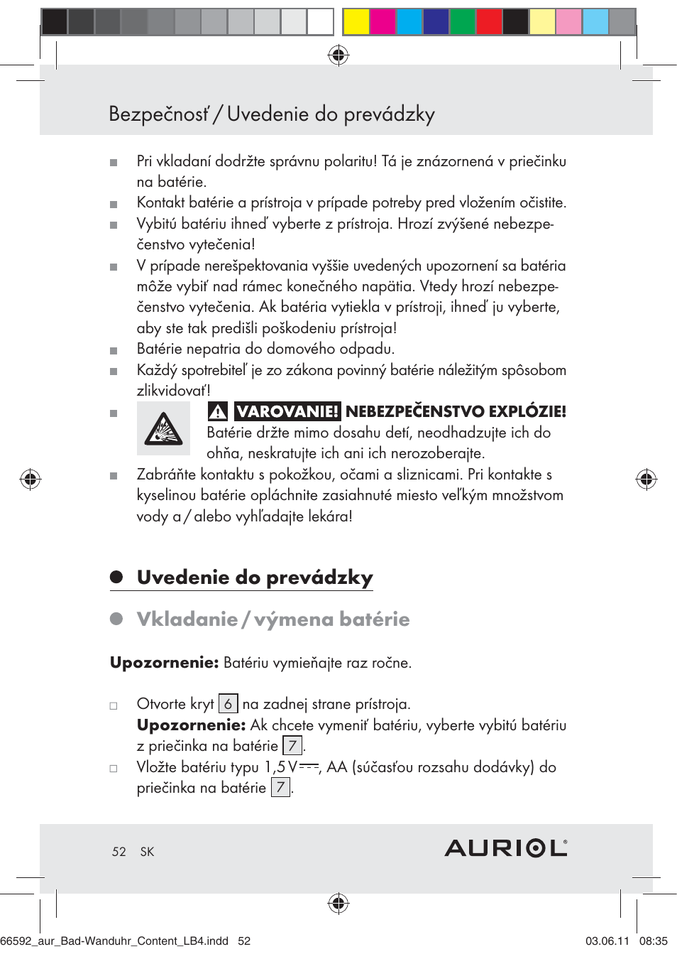 Bezpečnosť / uvedenie do prevádzky, Uvedenie do prevádzky vkladanie / výmena batérie | Auriol Z30238 User Manual | Page 50 / 63