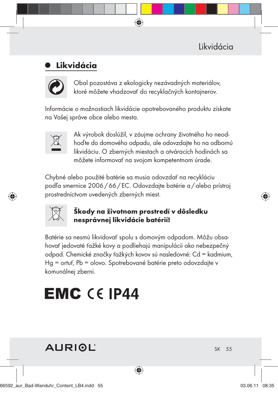 Likvidácia | Auriol Z30238 User Manual | Page 53 / 63