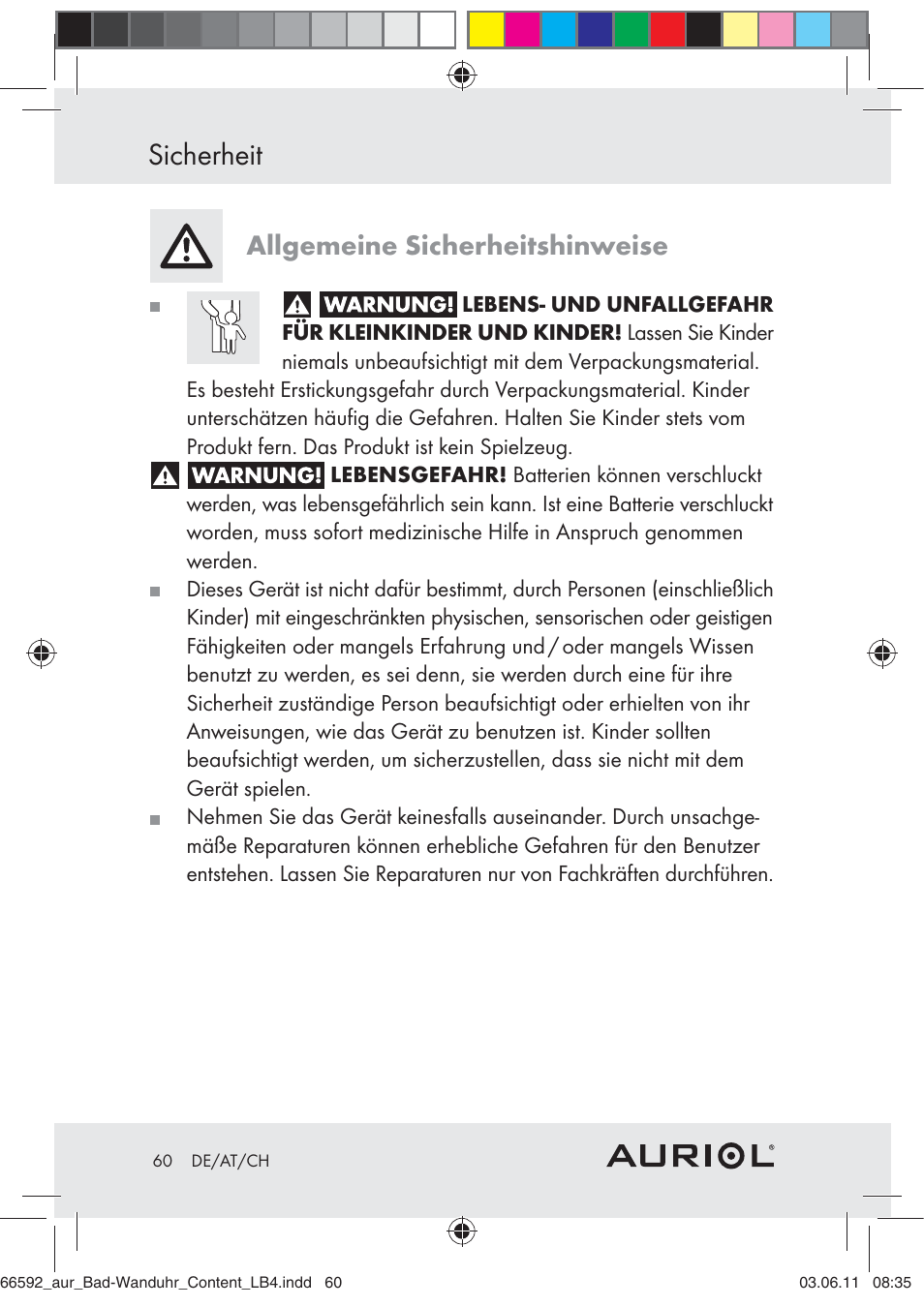 Sicherheit, Allgemeine sicherheitshinweise | Auriol Z30238 User Manual | Page 58 / 63