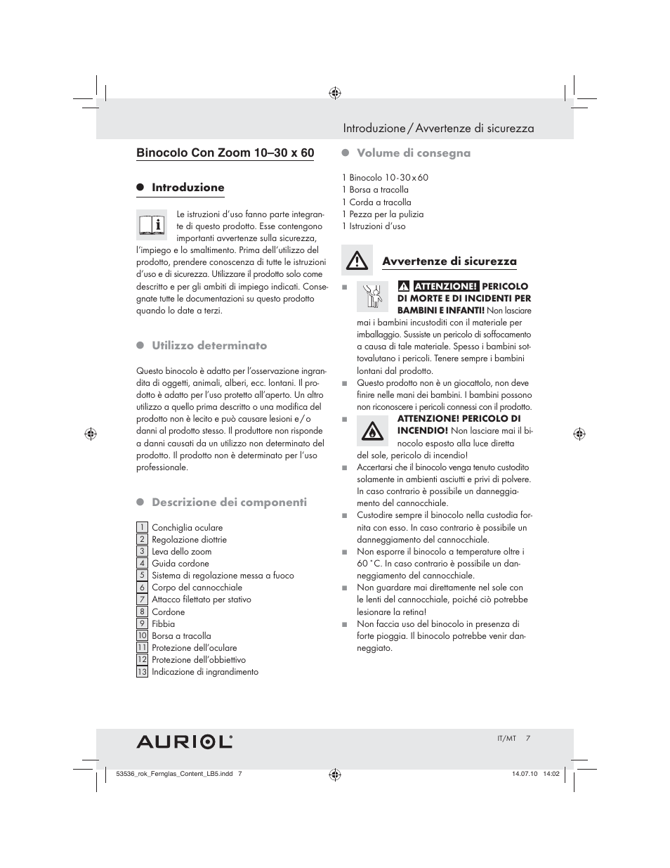 Introduzione / avvertenze di sicurezza | Auriol Z30373 User Manual | Page 5 / 15