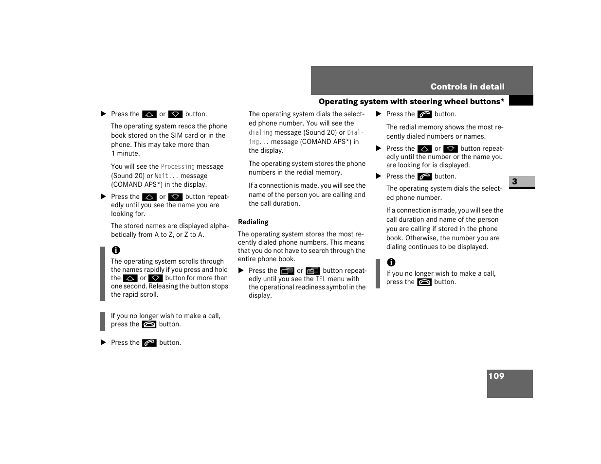 Redialing | Dodge 2007 Sprinter User Manual | Page 110 / 393