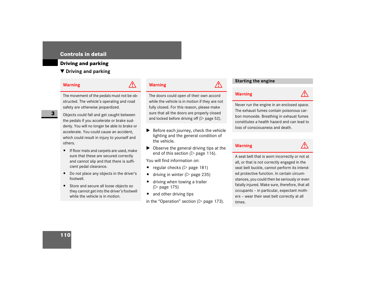 Driving and parking, Starting the engine | Dodge 2007 Sprinter User Manual | Page 111 / 393