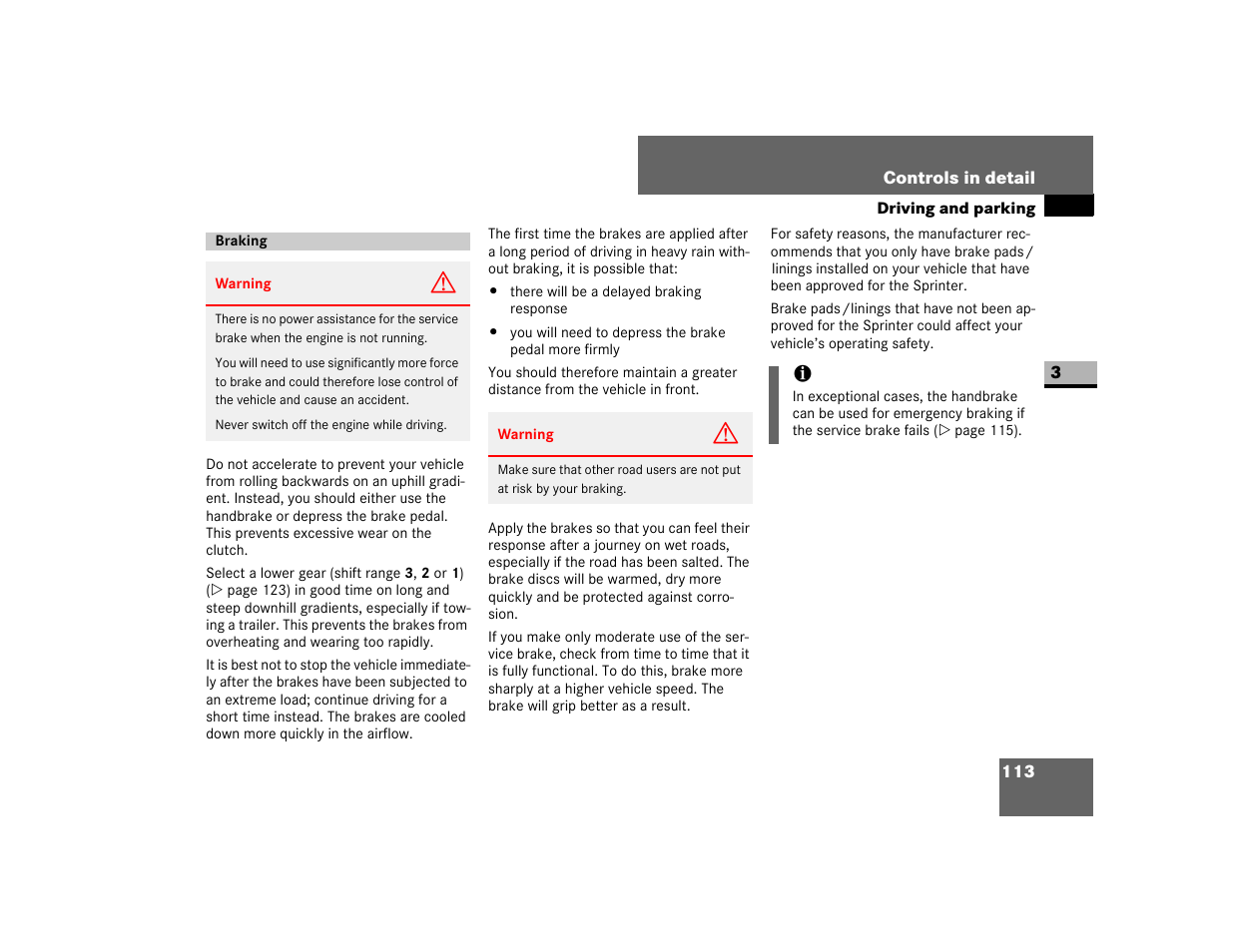 Braking | Dodge 2007 Sprinter User Manual | Page 114 / 393