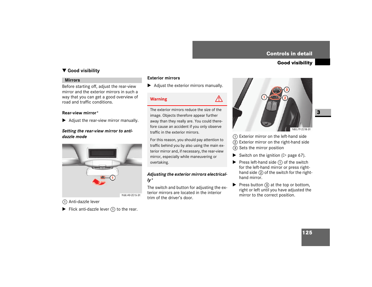 Good visibility, Mirrors, Rear-view mirror | Dodge 2007 Sprinter User Manual | Page 126 / 393