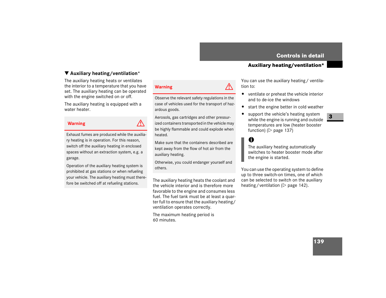 Auxiliary heating/ventilation | Dodge 2007 Sprinter User Manual | Page 140 / 393
