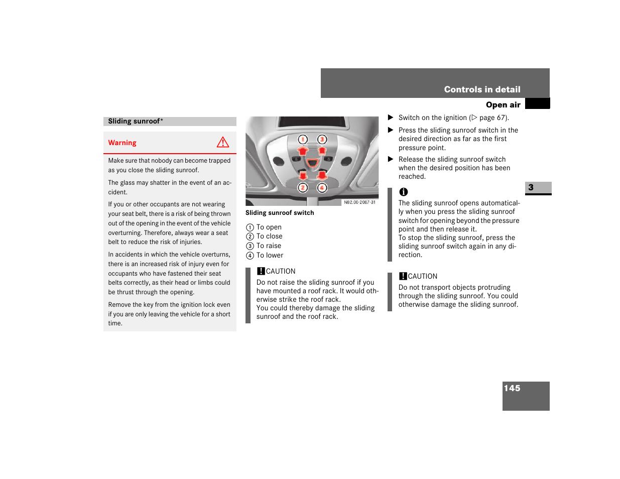 Sliding sunroof | Dodge 2007 Sprinter User Manual | Page 146 / 393