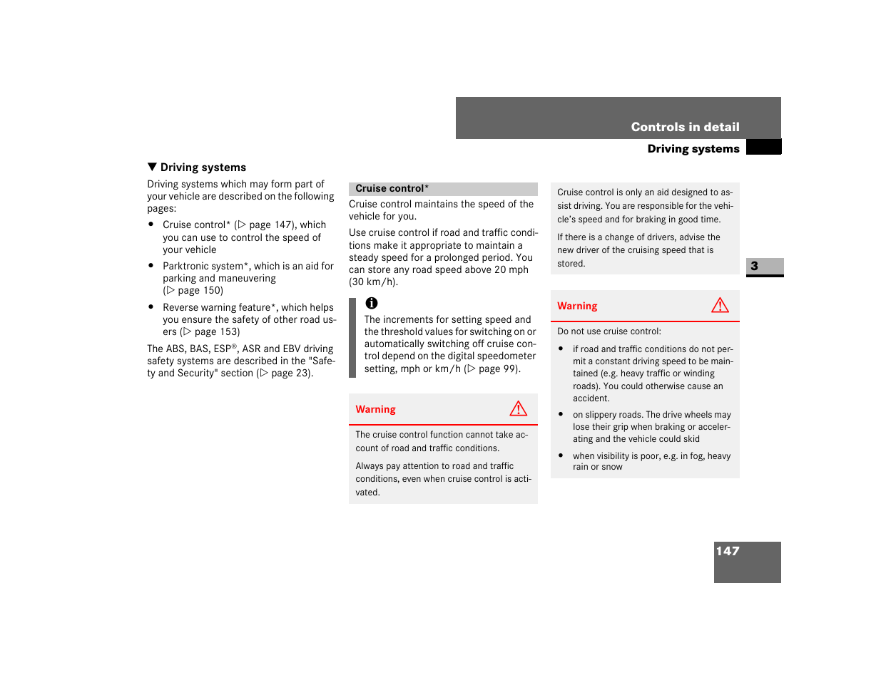Driving systems, Cruise control | Dodge 2007 Sprinter User Manual | Page 148 / 393