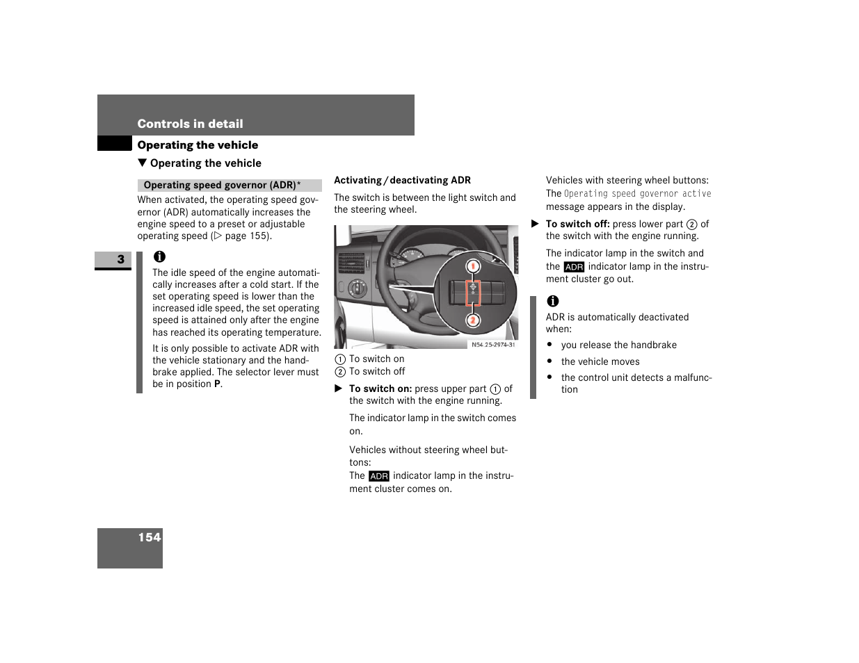 Operating the vehicle, Operating speed governor (adr) | Dodge 2007 Sprinter User Manual | Page 155 / 393