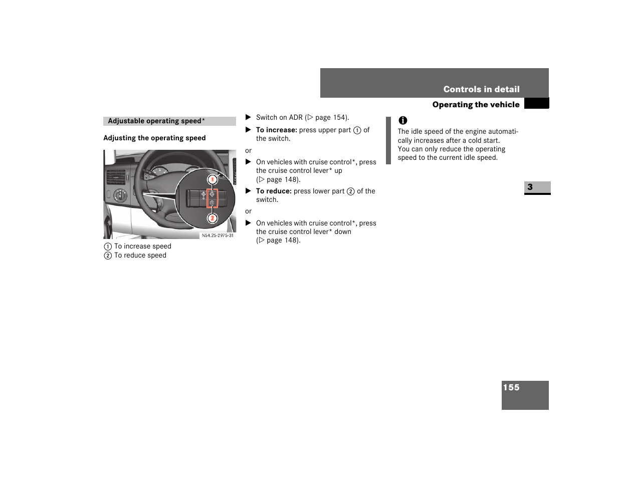 Adjustable operating speed, Adjusting the operating speed | Dodge 2007 Sprinter User Manual | Page 156 / 393