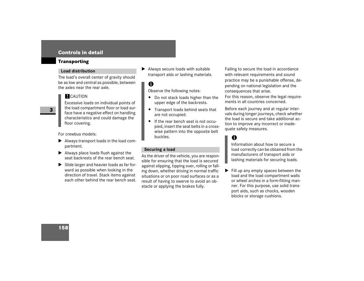 Load distribution, Securing a load | Dodge 2007 Sprinter User Manual | Page 159 / 393