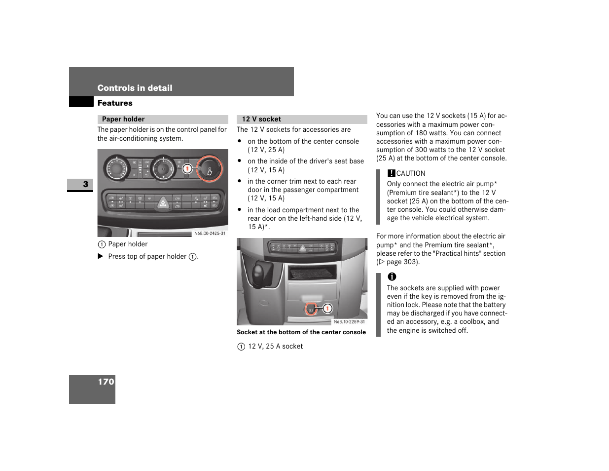 Paper holder, 12 v socket | Dodge 2007 Sprinter User Manual | Page 171 / 393