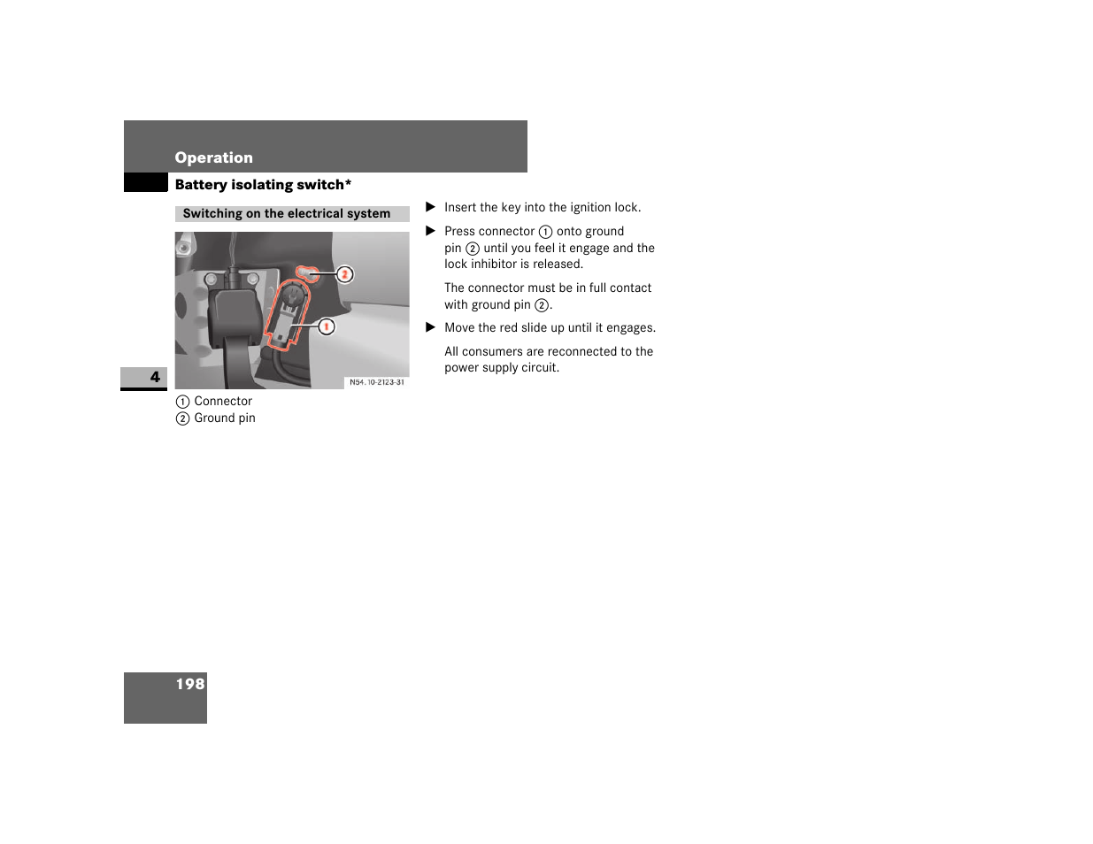 Switching on the electrical system, Battery isolating switch, Al system | Dodge 2007 Sprinter User Manual | Page 199 / 393