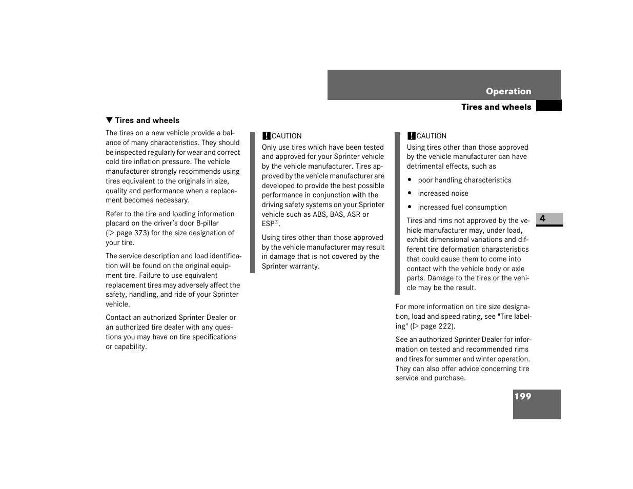 Tires and wheels | Dodge 2007 Sprinter User Manual | Page 200 / 393