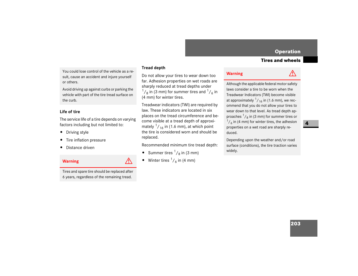 Life of tire, 203 operation | Dodge 2007 Sprinter User Manual | Page 204 / 393