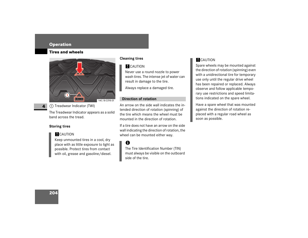 Storing tires, Direction of rotation | Dodge 2007 Sprinter User Manual | Page 205 / 393