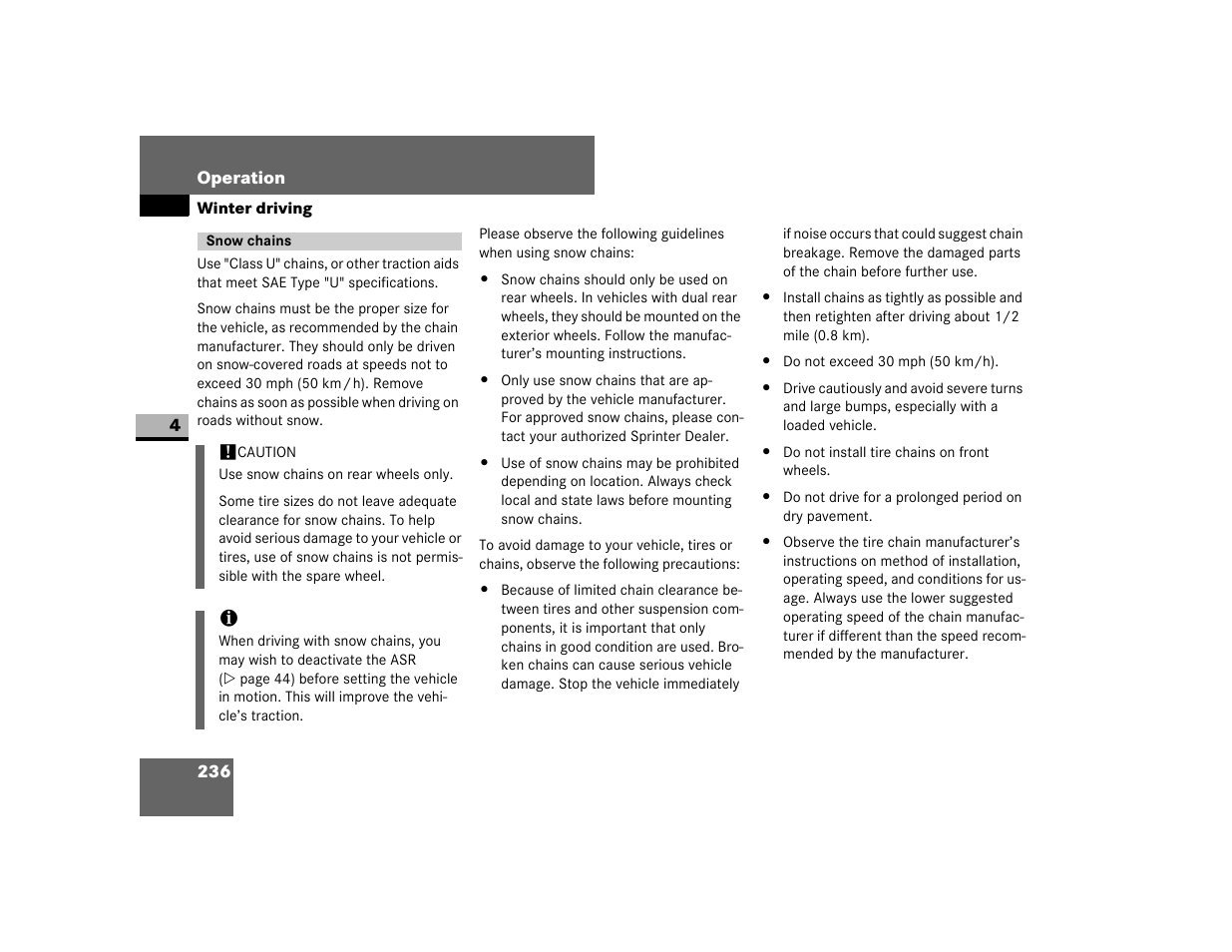 Snow chains | Dodge 2007 Sprinter User Manual | Page 237 / 393