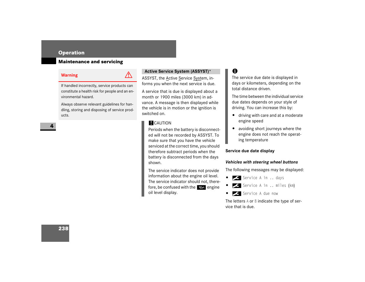 Active service system (assyst), Service due date display | Dodge 2007 Sprinter User Manual | Page 239 / 393