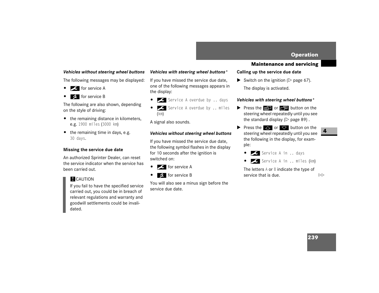 Missing the service due date | Dodge 2007 Sprinter User Manual | Page 240 / 393