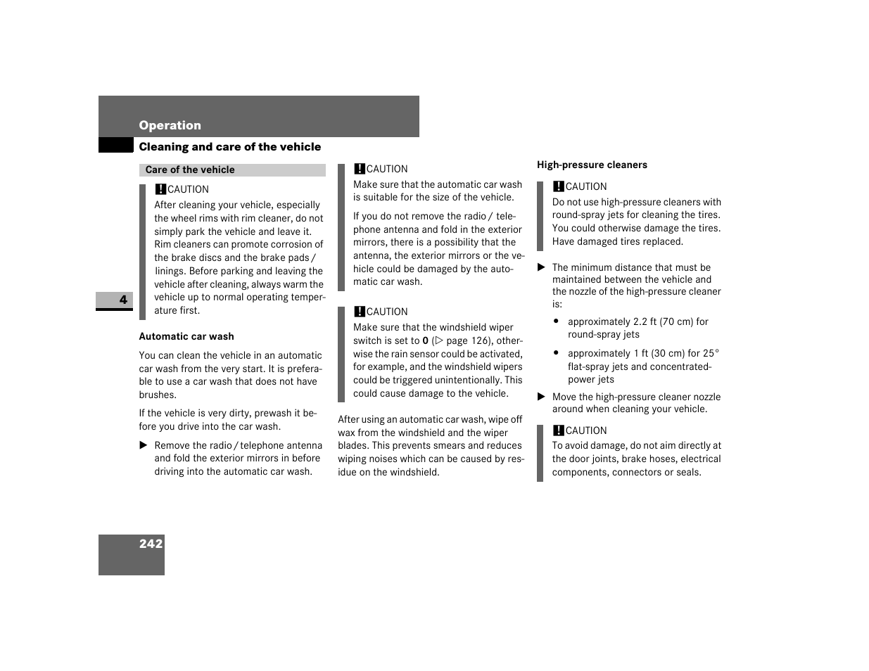 Care of the vehicle, Automatic car wash | Dodge 2007 Sprinter User Manual | Page 243 / 393