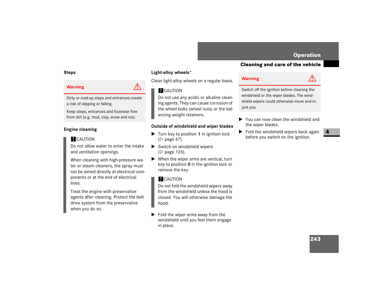 Engine cleaning, Outside of windshield and wiper blades | Dodge 2007 Sprinter User Manual | Page 244 / 393