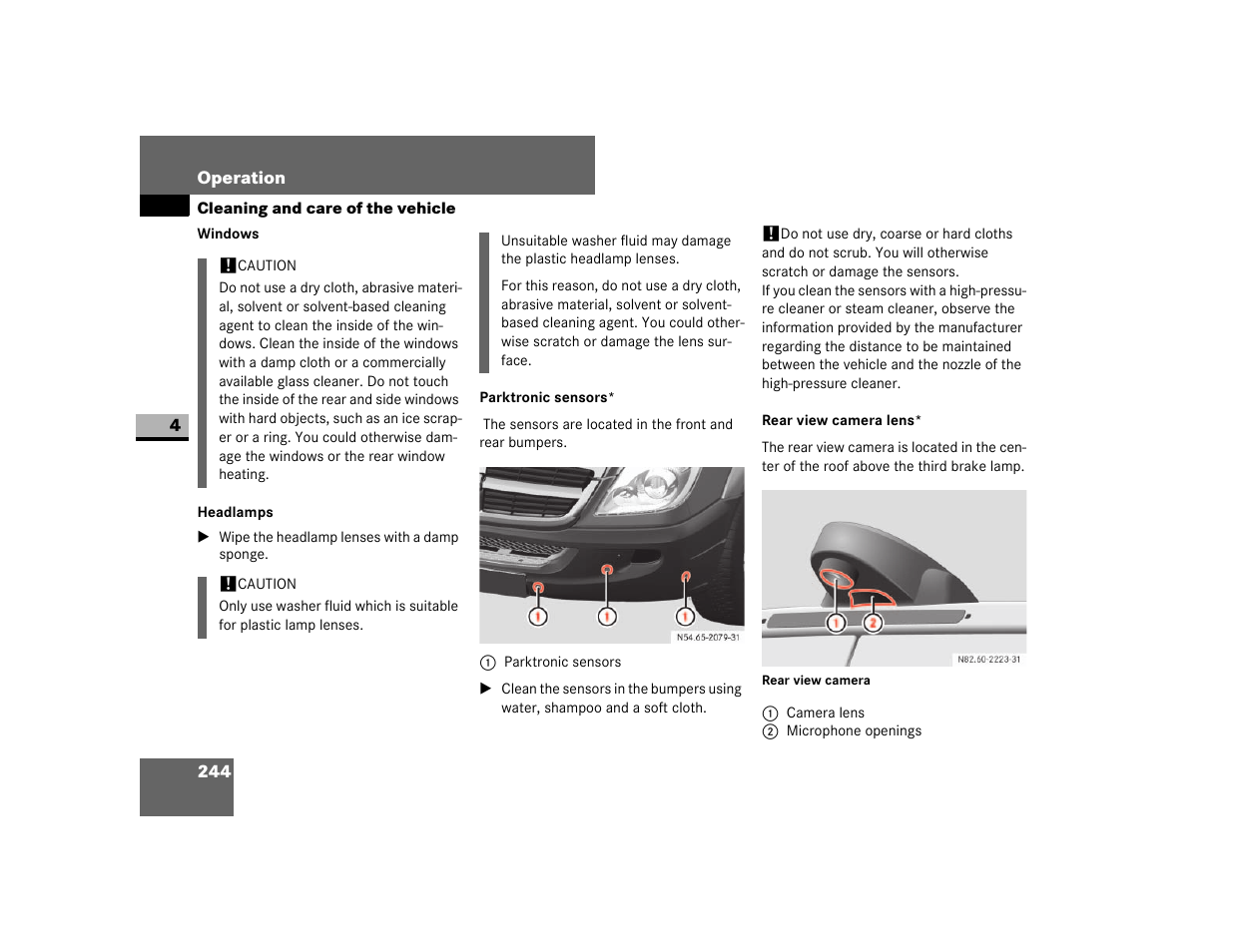 Headlamps, Parktronic sensors, Rear view camera lens | Dodge 2007 Sprinter User Manual | Page 245 / 393