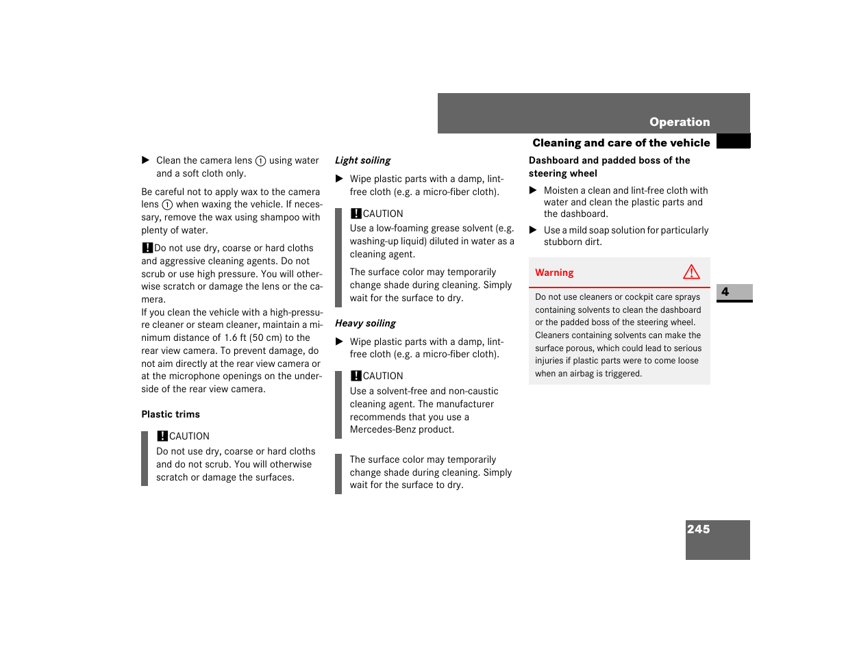 Plastic trims, Dashboard and padded boss of the steering wheel | Dodge 2007 Sprinter User Manual | Page 246 / 393