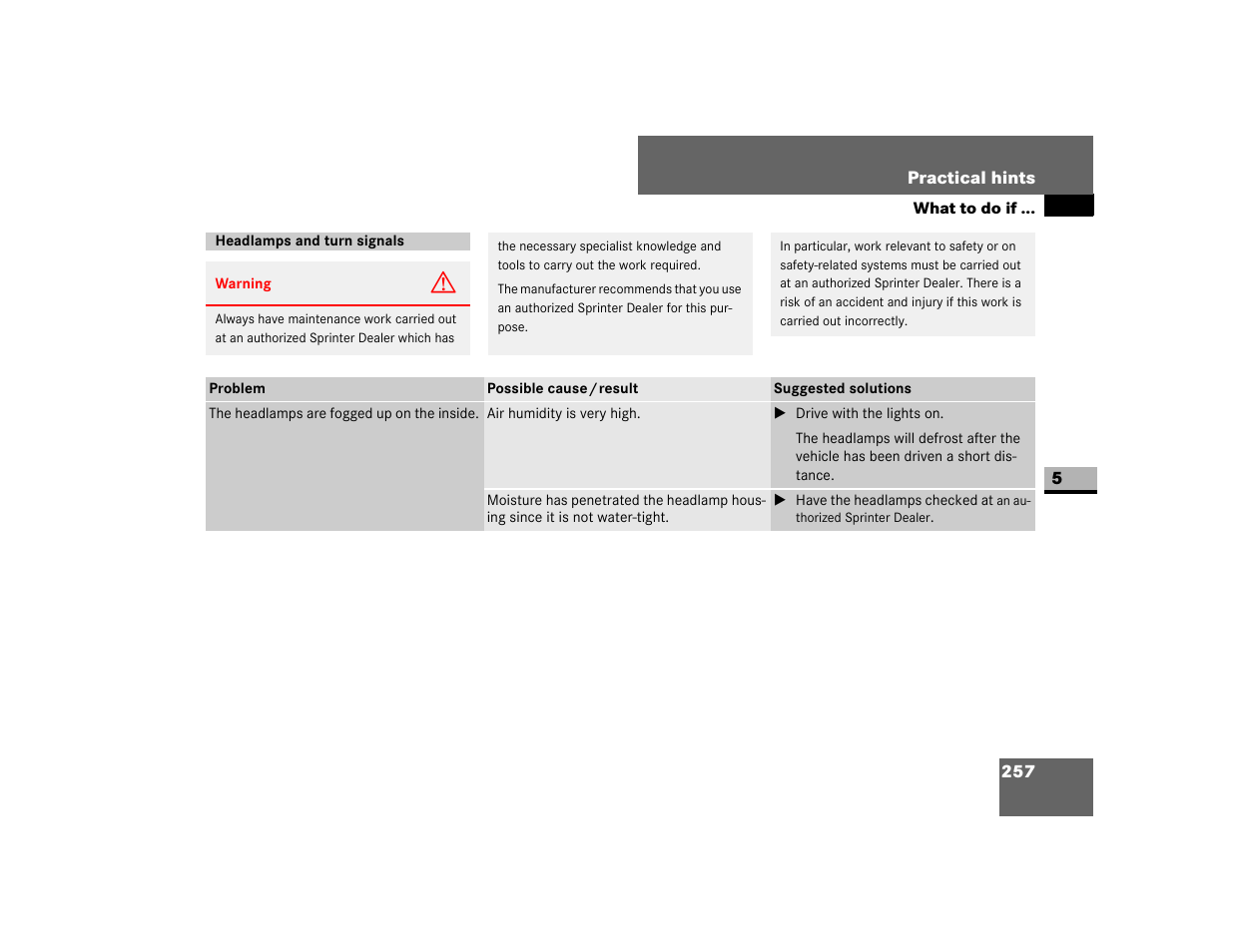 Headlamps and turn signals | Dodge 2007 Sprinter User Manual | Page 258 / 393