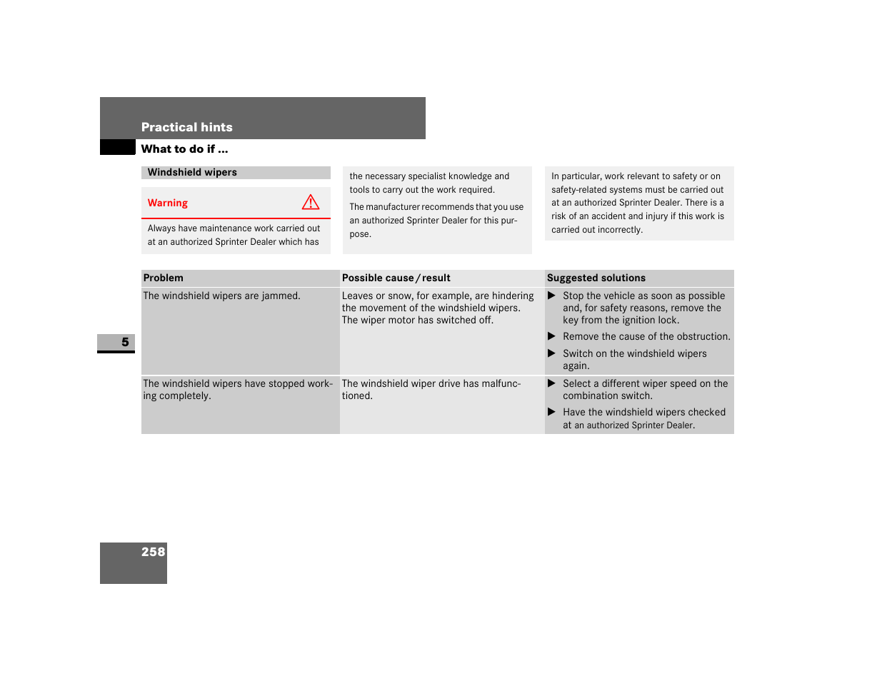 Windshield wipers | Dodge 2007 Sprinter User Manual | Page 259 / 393