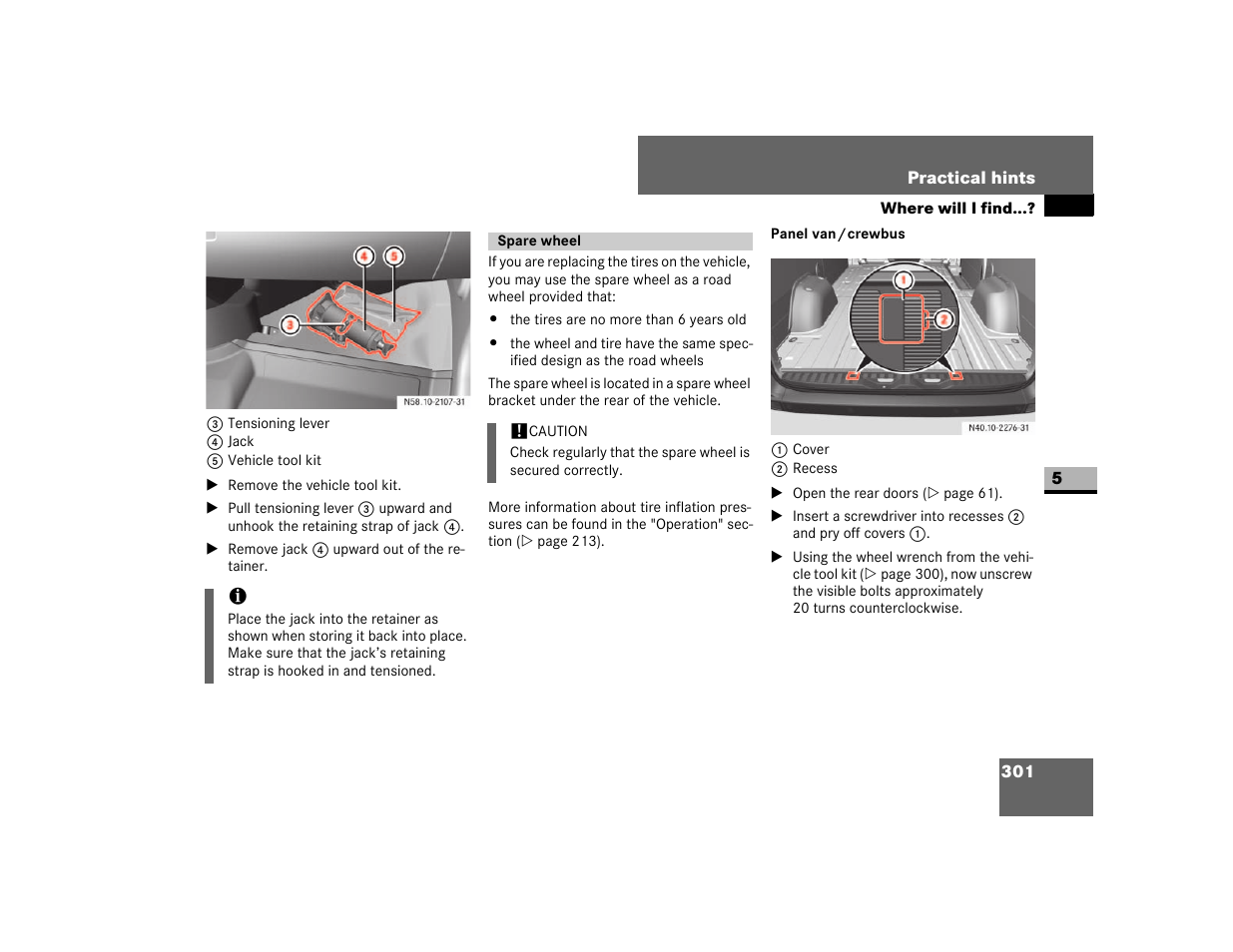 Spare wheel | Dodge 2007 Sprinter User Manual | Page 302 / 393