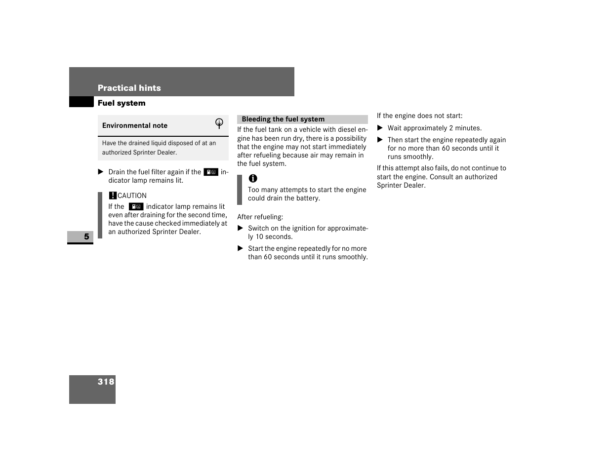 Bleeding the fuel system | Dodge 2007 Sprinter User Manual | Page 319 / 393