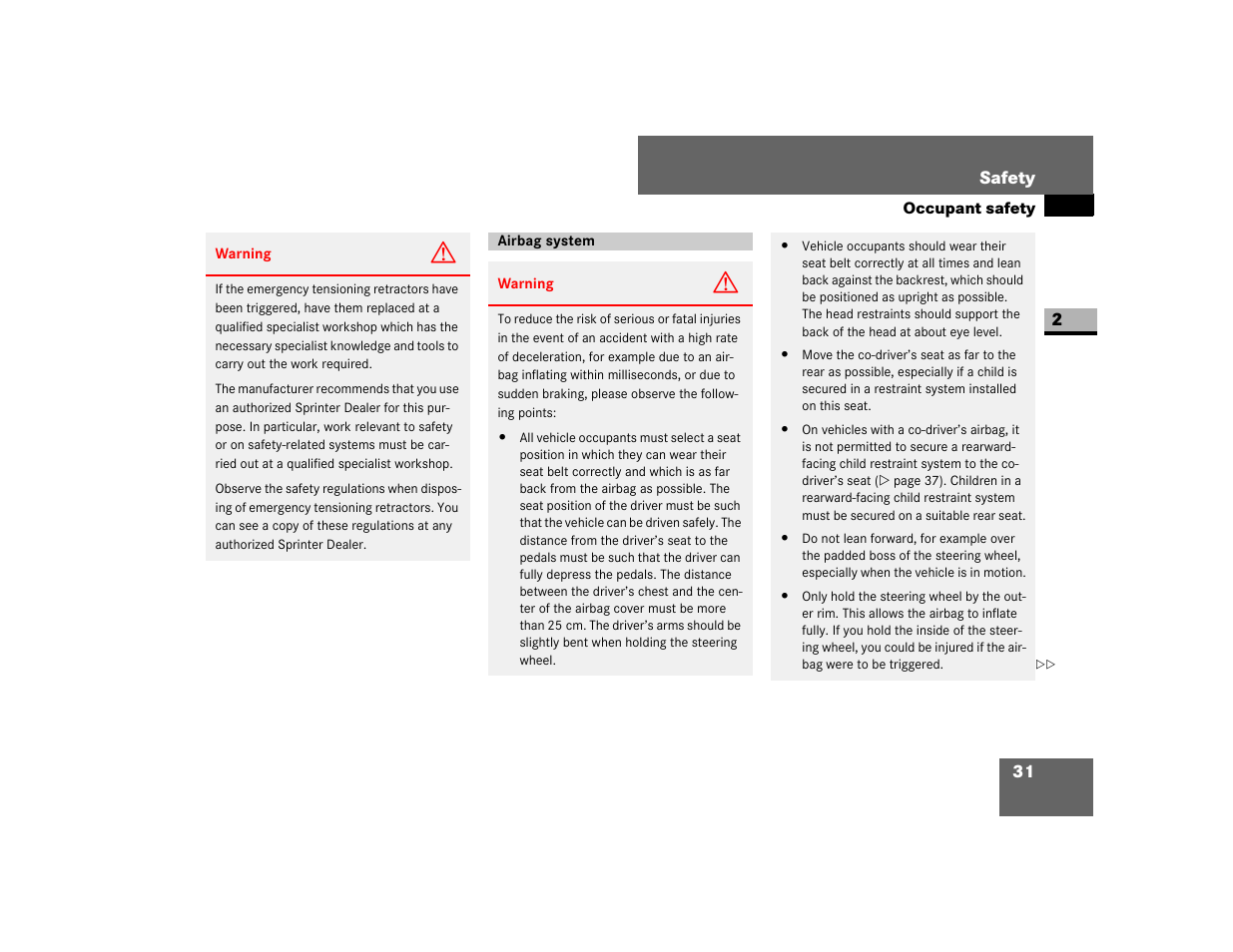 Airbag system | Dodge 2007 Sprinter User Manual | Page 32 / 393