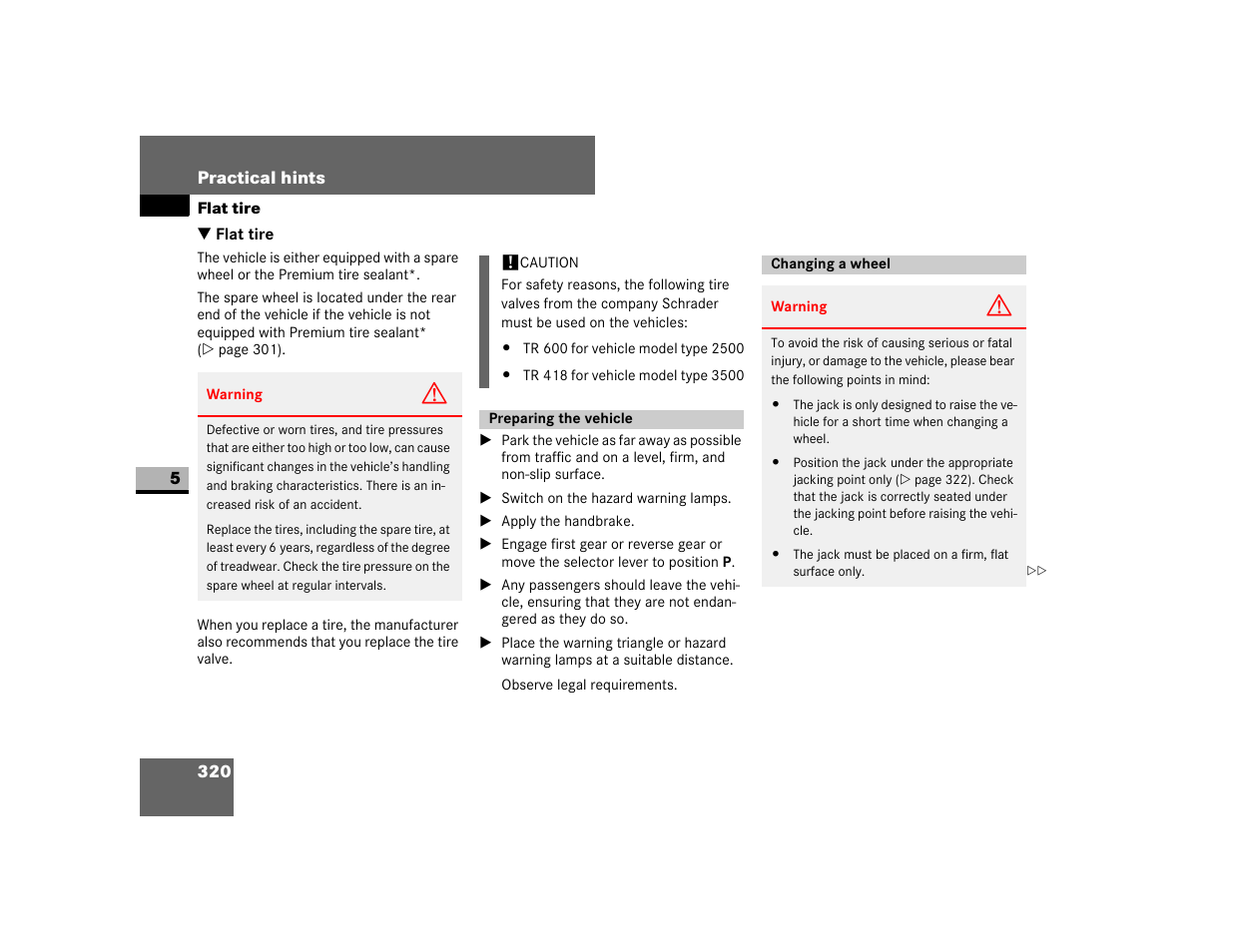 Flat tire, Preparing the vehicle, Changing a wheel | Dodge 2007 Sprinter User Manual | Page 321 / 393