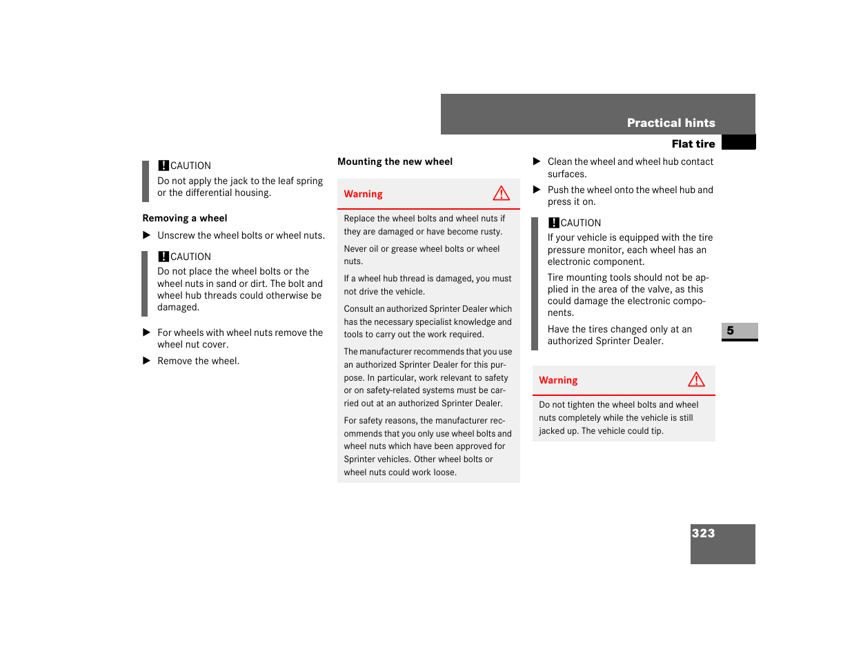 Removing a wheel | Dodge 2007 Sprinter User Manual | Page 324 / 393