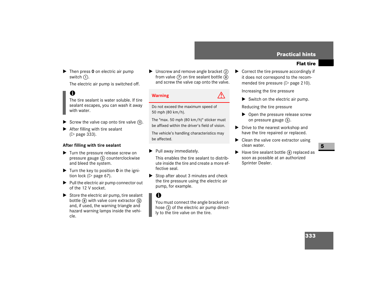 After filling with tire sealant, Th tire sealant | Dodge 2007 Sprinter User Manual | Page 334 / 393