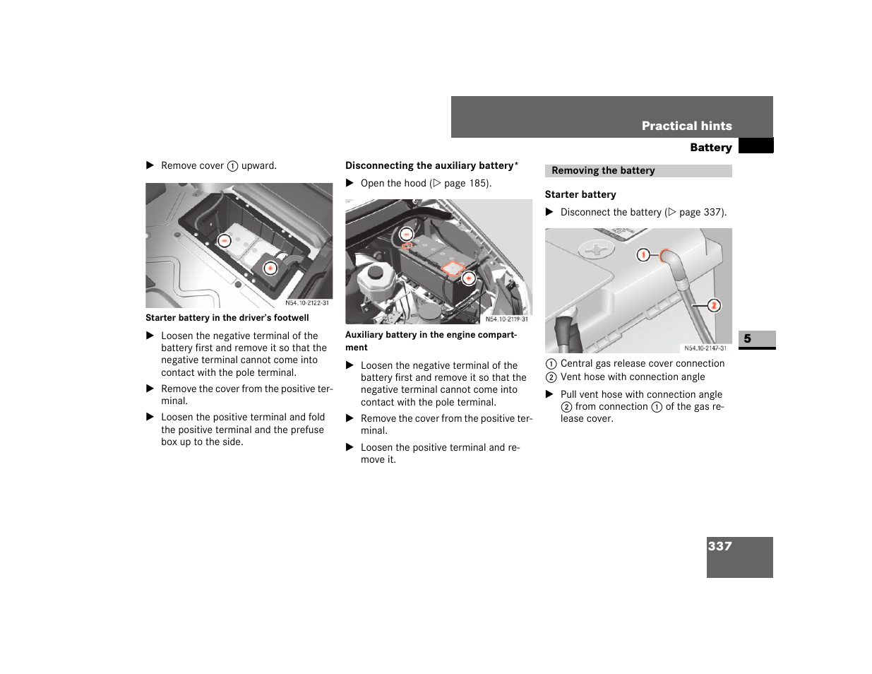 Removing the battery, Starter battery | Dodge 2007 Sprinter User Manual | Page 338 / 393