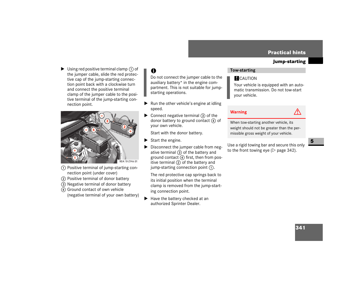 Tow-starting | Dodge 2007 Sprinter User Manual | Page 342 / 393