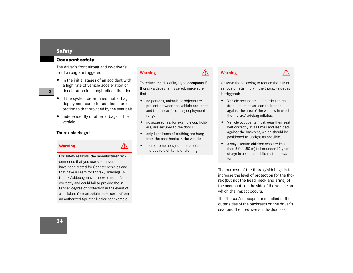 Thorax sidebags | Dodge 2007 Sprinter User Manual | Page 35 / 393