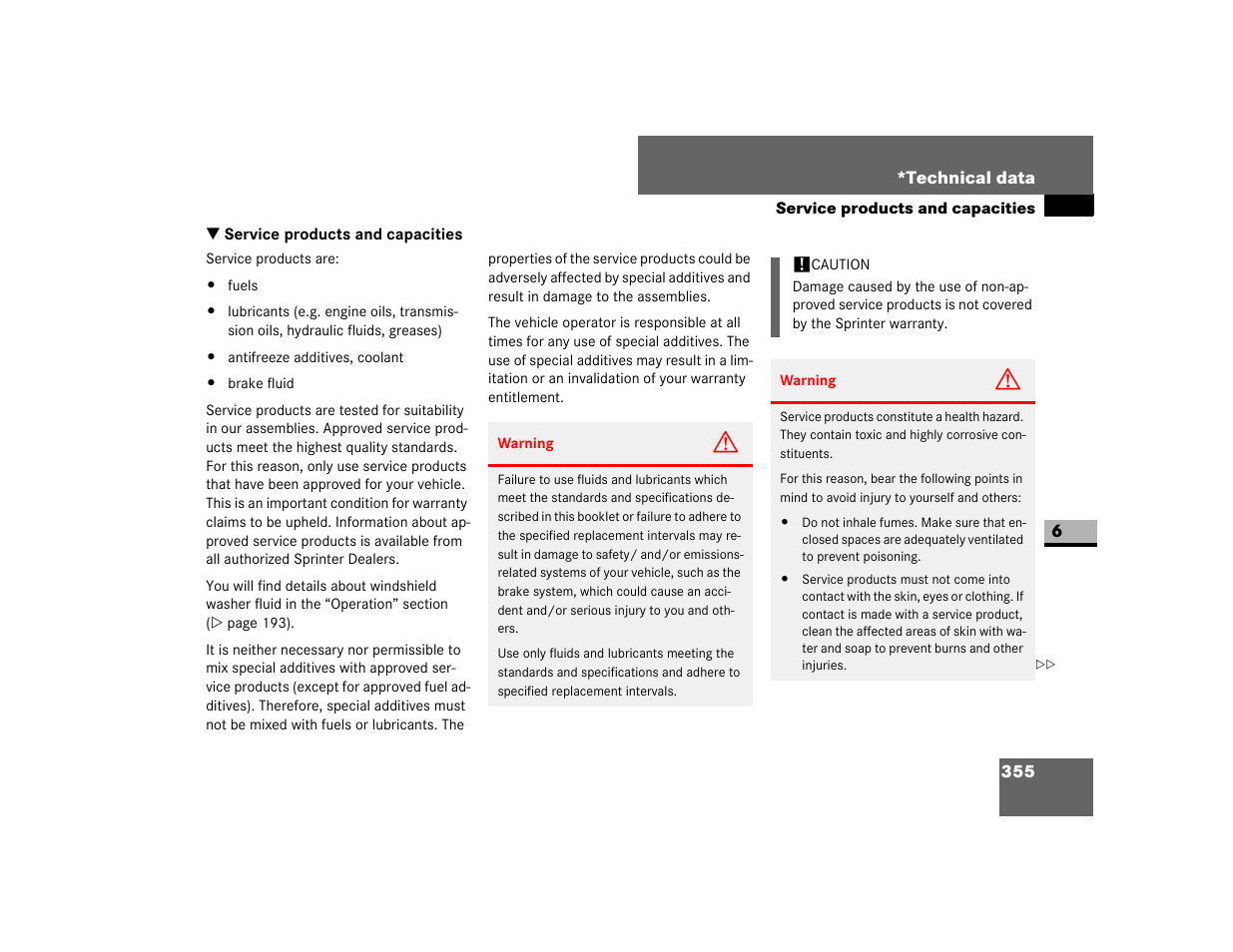 Service products and capacities, Capacities | Dodge 2007 Sprinter User Manual | Page 356 / 393