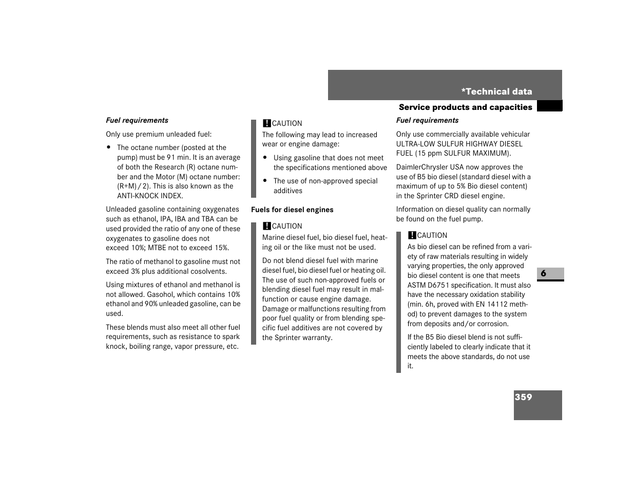 Fuels for diesel engines | Dodge 2007 Sprinter User Manual | Page 360 / 393