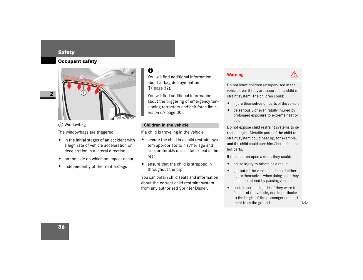 Children in the vehicle | Dodge 2007 Sprinter User Manual | Page 37 / 393