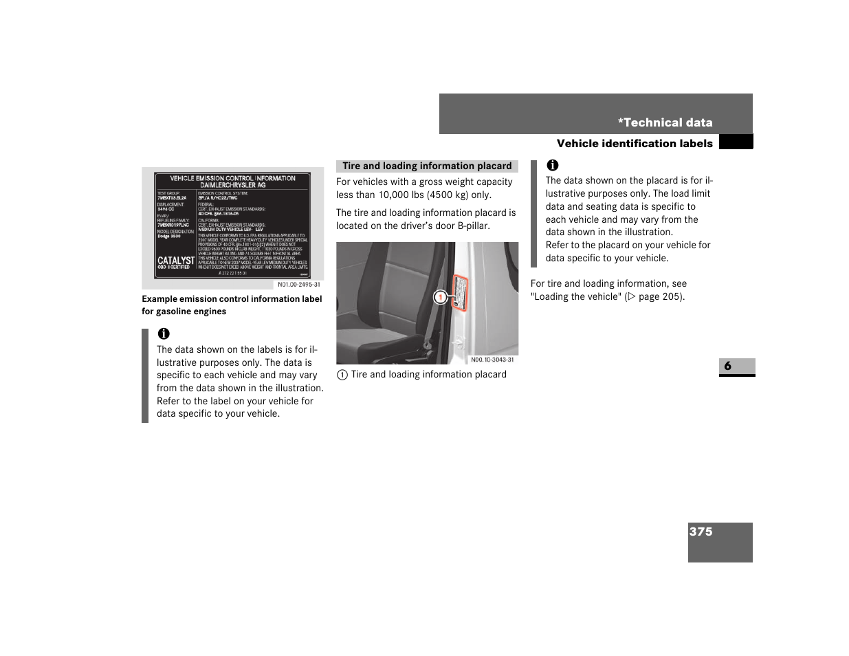 Tire and loading information placard | Dodge 2007 Sprinter User Manual | Page 376 / 393