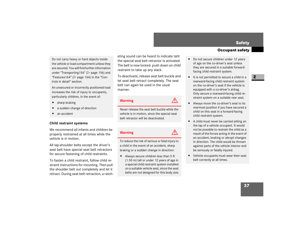 Child restraint systems | Dodge 2007 Sprinter User Manual | Page 38 / 393