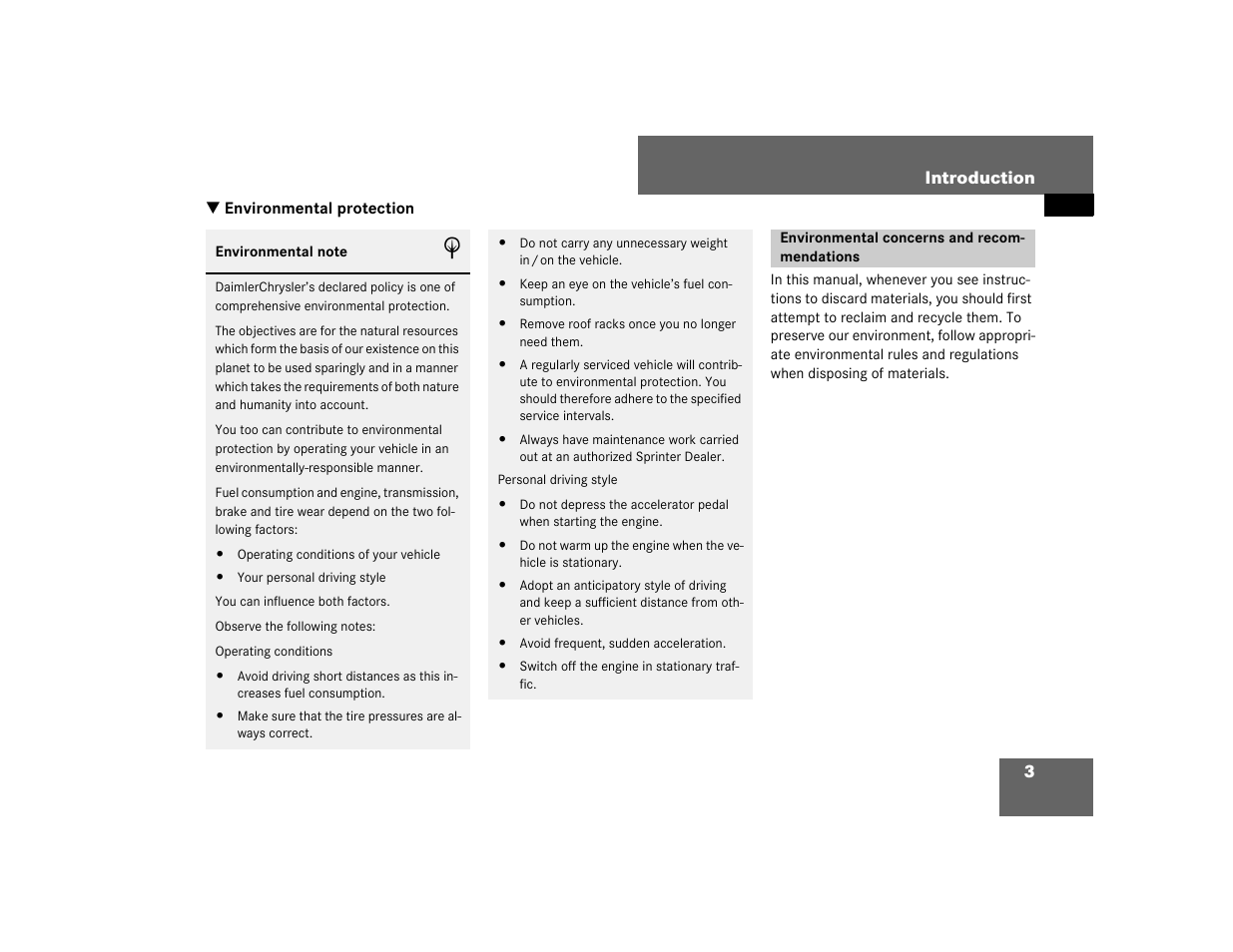 Introduction, Environmental concerns and recommendations, 3introduction | Dodge 2007 Sprinter User Manual | Page 4 / 393