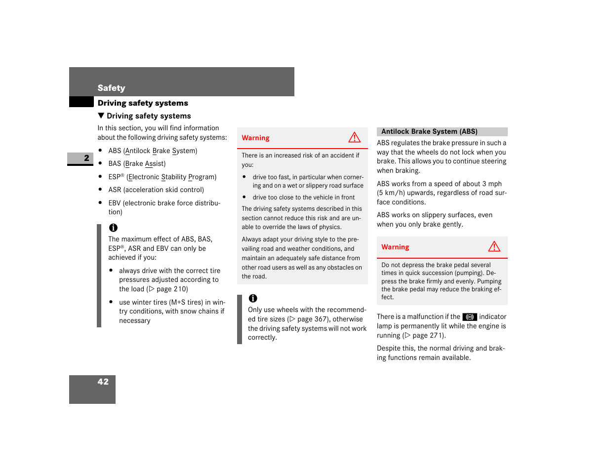 Driving safety systems, Antilock brake system (abs) | Dodge 2007 Sprinter User Manual | Page 43 / 393