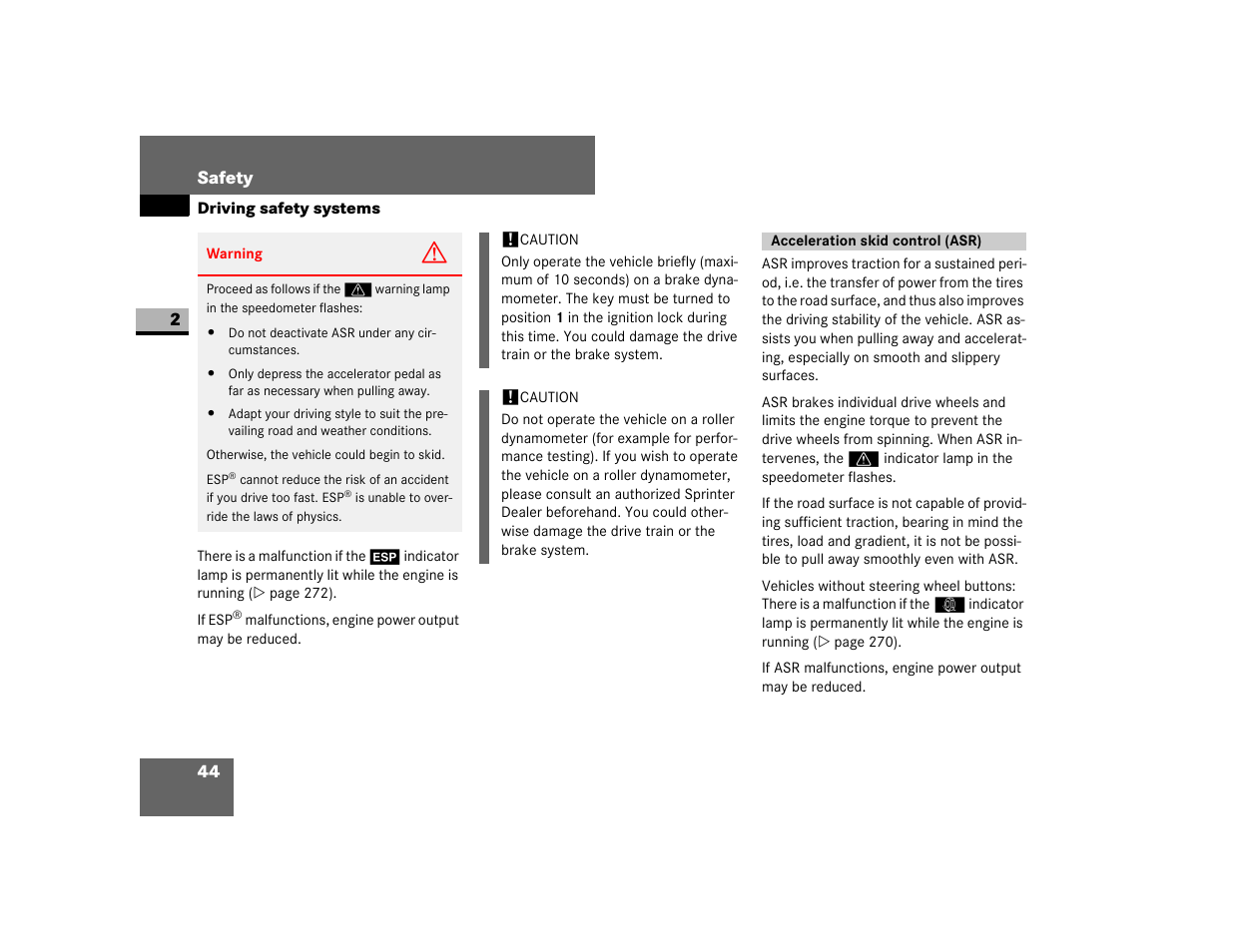 Acceleration skid control (asr) | Dodge 2007 Sprinter User Manual | Page 45 / 393