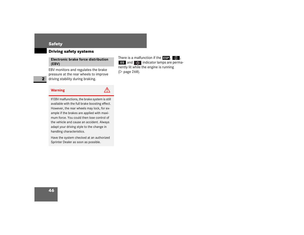 Electronic brake force distribution (ebv) | Dodge 2007 Sprinter User Manual | Page 47 / 393