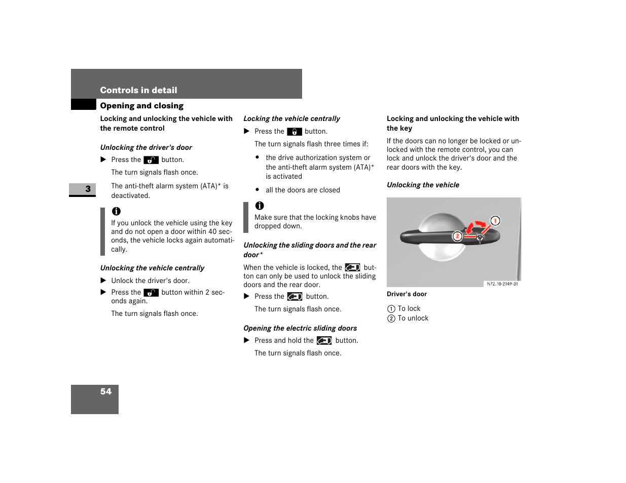 Locking and unlocking the vehicle with the key | Dodge 2007 Sprinter User Manual | Page 55 / 393