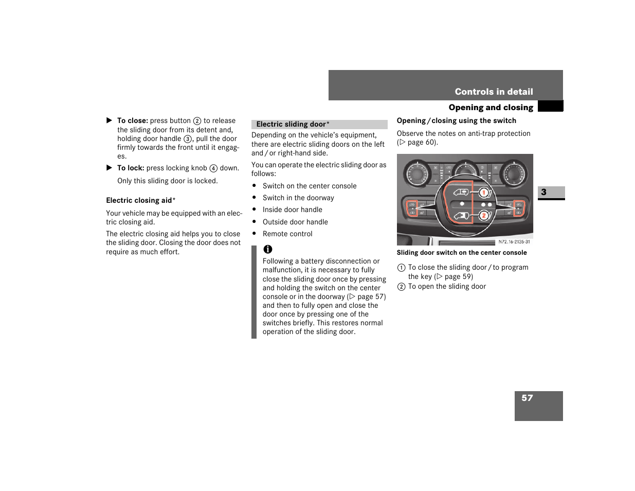Electric closing aid, Electric sliding door | Dodge 2007 Sprinter User Manual | Page 58 / 393