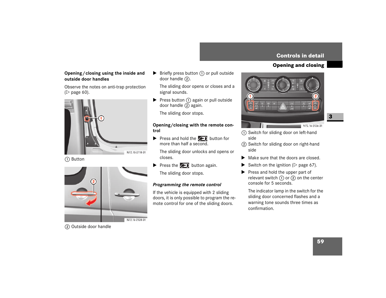 Opening/closing with the remote control | Dodge 2007 Sprinter User Manual | Page 60 / 393